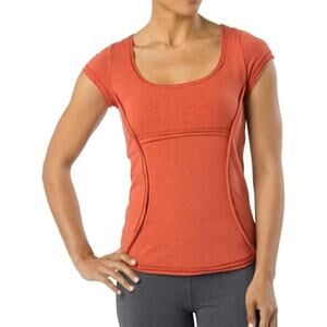 Prana Katrina Short Sleeve Shirt Burnt Orange Sz Med high low hem cap sleeve
